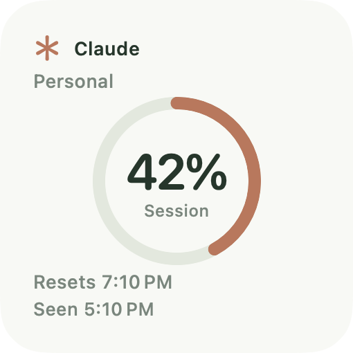 Claude widget for the Personal account at 42% of the session limit